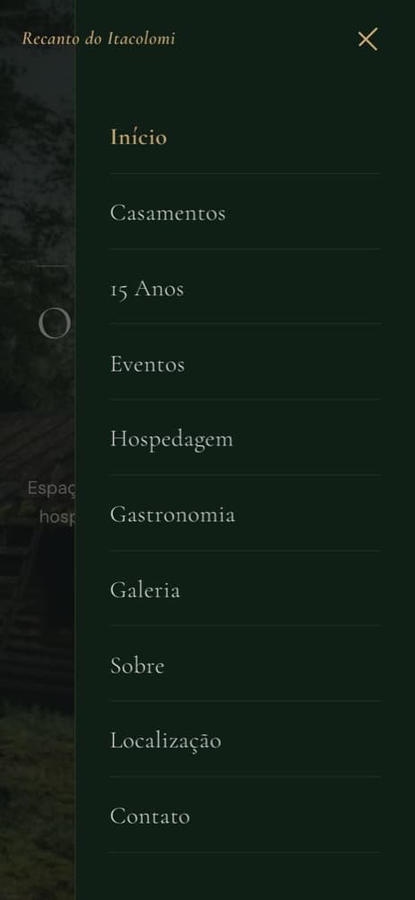 Recanto do Itacolomi — Mobile · Menu